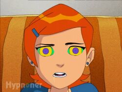 animated animated_eyes_only animated_gif ben_10 dazed drool earrings femsub gwen_tennyson hypnoner_(manipper) jewelry kaa_eyes manip orange_hair screenshot 