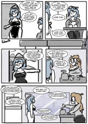  absurdres blue_hair brain_dead_retail_(series) brain_drain brown_hair chloe_(kilroylucy18) comic dialogue english_text kilroylucy18 long_hair mary_(kilroylucy18) milf mother_and_daughter nessi_(kilroylucy18) short_hair sitting speech_bubble table tagme tech_control text very_long_hair 