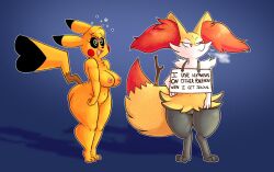  bottomless braixen breasts drool female_only femdom femsub furry happy_trance iamaneagle nintendo nipples nude pikachu pokemon pokemon_(creature) pokephilia pussy smile spiral_eyes standing standing_at_attention symbol_in_eyes text topless 