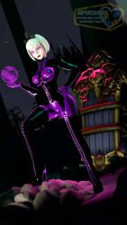 3d absurdres bondage boots corruption dominatrix evil_smile femsub glowing glowing_eyes heroes_of_the_storm latex orb orphea smile source_filmmaker supercasket white_hair