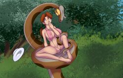 breasts coils delia_ketchum disney kaa katsiika large_breasts nintendo pokemon sling_bikini surprised the_jungle_book