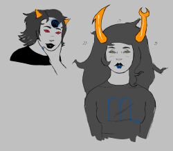 alien alien_girl anonymous_artist black_hair clothed female_only femsub grey_skin homestuck horns ms_paint_adventures tagme terezi_pyrope vriska_serket