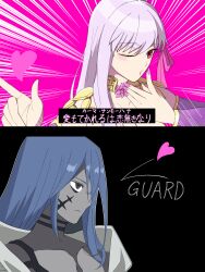 absurdres angel azrael_(fate) black_eyes blue_hair blush charm_(spell) english_text failed_hypnosis fate/grand_order fate_(series) goddess hypnotic_magic japanese_text kama_(fate/grand_order) long_hair magic nail_polish pale_skin red_eyes starzion text translation_request wink 