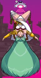 alien arm_bands armor belted_skirt collarbone dress expressionless femsub floating green_hair hair_ornament high_heels jewelry kid_icarus maggotmike mario_&amp;_luigi_(series) nintendo palutena panties pink_eyes shroob skirt sparkle spiral_eyes super_smash_bros. thighhighs ufo very_long_hair