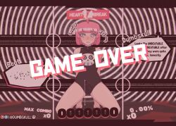 ahoge arms_behind_back bad_end bare_legs barefoot beat_(unbeatable) clothed collarbone cum defeated drool dumbskull emblem enemy_conversion erection_under_clothes expressionless eyebrows_visible_through_hair feet female_only femsub gameplay_mechanics heart hypnotic_music kneeling legs leotard looking_at_viewer music open_mouth penis pink_hair ring_background ruined_life short_hair skull solo spiralwash_eyes symbol_in_eyes text tiptoes transfem transgender transgender_identity unbeatable 