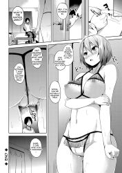  altered_perception breasts brother_and_sister clothed_exposure comic crotch_cutout crotchless_panties date femsub greyscale incest large_breasts lingerie maledom original pussy right_to_left see-through short_hair sweat text thong unaware underwear 