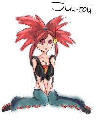  breasts cleavage coin female_only femsub flannery juuzou large_breasts nintendo open_mouth pendulum pokemon pokemon_omega_ruby_and_alpha_sapphire red_hair short_hair solo spiral_eyes symbol_in_eyes 