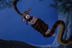 aged_up asphyxiation bare_breasts bare_legs breast_expansion coils crossed_eyes disney earrings feet happy_trance imminent_vore jungle kaa kaa_eyes nude open_mouth shanti smile spiral_eyes the_jungle_book