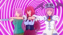  3d female_only femsub high_school_dxd koikatsu! lala_satalin_deviluke moka_akashiya pink_hair red_hair rias_gremory rosario+vampire spiral_eyes surrisaki symbol_in_eyes tagme to_love_ru zombie_walk 