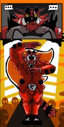  anothermeekone before_and_after cat_boy expressionless fangs furry incineroar male_only malesub nintendo pokemon ring_eyes saluting scars simple_background solo standing standing_at_attention suit symbol_in_eyes team_flare tiger_boy tusks uniform 
