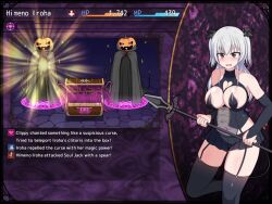  animated aware body_control demon_girl embarrassed femsub gameplay_mechanics heart leggings long_hair masturbation miniskirt pumpkin pussy_juice short_skirt silver_hair sound spear spread_legs succubus tail twintails video video_game 