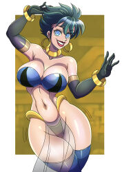  absurdres blue_eyes bracelet breasts choker cleavage collarbone dancing earrings female_only femsub getter_robo gloves glowing glowing_eyes green_hair happy_trance harem_outfit jewelry kei_(getter_robo_armageddon) large_breasts navel necklace opera_gloves short_hair simple_background solo spiral_eyes symbol_in_eyes thighhighs zorro-zero 