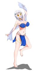  absurdres barefoot breast_expansion breasts cleavage dancer dancing empty_eyes femsub harem_outfit high_school_dxd koneko_toujou large_breasts midriff navel_piercing short_hair soex white_background white_hair yellow_eyes 