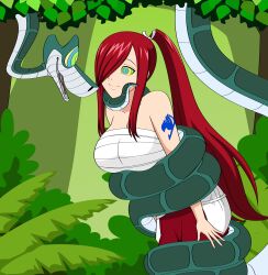  absurdres breasts coils disney erza_scarlet fairy_tail femsub hair_covering_one_eye happy_trance hypnotic_eyes jimryu kaa kaa_eyes large_breasts long_hair maledom ponytail red_hair smile snake the_jungle_book very_long_hair 