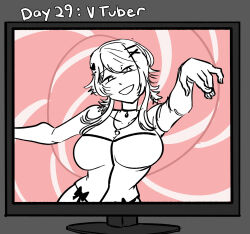 choker dress_shirt femdom financial_domination grey_background hair_clips hair_covering_one_eye hairpin heart heavy_eyelids hololive hololive_english hypnotic_screen hypnovember jewelry kiara_takanashi large_breasts long_hair looking_at_viewer majinsfw monitor necklace pov pov_sub ribbon smile spiral virtual_youtuber