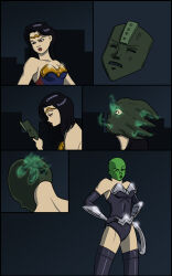 absurdres armor before_and_after black_hair comic crossover dc_comics female_only general-sci mask possession super_hero the_mask transformation wink wonder_woman
