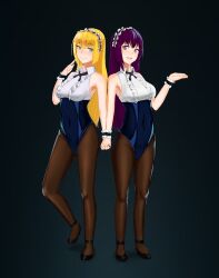 absurdres blend-s blonde_hair blue_eyes breasts femsub happy_trance holding_hands is_the_order_a_rabbit? kaho_hinata long_hair maid maid_headdress open_mouth purple_eyes purple_hair rize_tedeza spiral_eyes standing symbol_in_eyes vlk1993