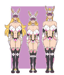  absurdres bare_shoulders blonde_hair border breasts breath_of_the_wild bunny_ears bunnysuit cleavage collar cyber_bunny_suit_(hizarther) cynthia_(pokemon) ef-nsfw fake_animal_ears female_only femsub happy_trance large_breasts long_hair metroid_(series) midriff mole multiple_girls multiple_subs navel nintendo pokemon pokemon_diamond_pearl_and_platinum princess_zelda purple_background samus_aran simple_background smile spiral_eyes standing standing_at_attention tech_control the_legend_of_zelda thigh_boots very_long_hair visor 
