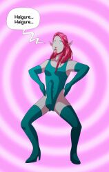 boots caduceus_clay critical_role dina-m dungeons_and_dragons firbolg gloves haigure high_heels leotard male_only malesub mantra muscle_boy open_mouth opera_gloves pink_hair spiral_background text thigh_boots