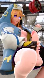 3d animated balls blonde_hair breasts bridget_(guilty_gear) exposed_chest fingerless_gloves guilty_gear hood large_penis masturbation neenbeenmachine penis tagme transfem transgender_identity video