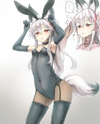 animal_ears bee_(deadflow) breasts bunny_ears bunny_pose bunnysuit collar dazed empty_eyes expressionless fake_animal_ears finger_snap fox_girl garter_belt garter_straps gloves noconol opera_gloves pantyhose red_eyes small_breasts standing thighhighs thighs white_hair