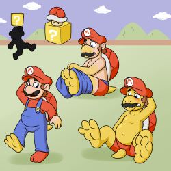  before_and_after blueballs comic confused furry hat koopa male_only malesub mario mustache nintendo non-human_feet story super_mario_bros. topless transformation turtle_boy underwear undressing 