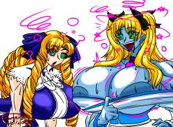 blonde_hair blue_skin breasts clothed collar collarbone confused dazed dress drill_hair drool eyebrows_visible_through_hair fate/hollow_ataraxia fate/stay_night fate_(series) female_only femdom femsub hair_ribbon heart heart_eyes huge_breasts long_hair luviagelita_edelfelt multiple_girls nipples open_mouth ribbon rin_tohsaka ring_eyes signature simple_background smile sparkle sweat symbol_in_eyes tongue transparent_background twintails yuki_onna yuri zarvex3