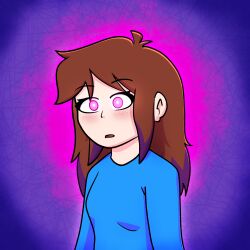   blush brown_hair expressionless femsub glowing_eyes long_hair multicolored_hair open_mouth original pink_eyes purple_hair scoobydid simple_background
