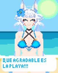  animated animated_gif beach bikini bikini_top blue_eyes blue_hair breasts glowing glowing_eyes large_breasts miyumiyu_vt nude nyarukavt pixel_art pokeball swimsuit text virtual_youtuber white_hair white_skin 