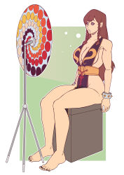  braid brown_hair chun-li cleavage clothed crossover drool ef-nsfw femsub hypnotic_disc long_hair open_mouth our_man_flint sitting spiral spiral_eyes street_fighter video_game 