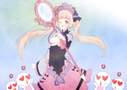 arm_warmers belt blonde_hair blush charm_(spell) crossdressing dress gojulas hair_ornament happy_trance heart heart_eyes hypnovember long_hair looking_at_viewer magic male_only maledom mass_hypnosis mirror one_eye_open open_mouth pink_eyes pov pov_sub princess_connect! ribbon skirt staff twintails yuki_(princess_connect!)