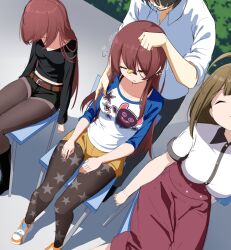  amana_oosaki brown_hair chair chiyuki_kuwayama closed_eyes coin dazed etlabsotwe femsub long_hair maledom multiple_girls multiple_subs pendulum sitting sketch sleeping stage_hypnosis tenka_oosaki the_idolm@ster the_idolm@ster:_shiny_colors tights 