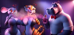 ai_art altered_common_sense drool femsub furry happy_trance heart heart_eyes hippo_boy hypnotic_gas mouse_girl perfume smile thehypnopotamus tie tiger_girl