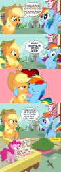 absurdres animals_only anonymind_(manipper) applejack blonde_hair comic cowgirl female_only femdom femsub freckles hooves horse humor kissing long_hair manip multicolored_hair my_little_pony non-human_feet pegasus pink_hair pinkie_pie rainbow_dash subliminal text trigger western wings yuri