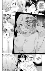 blush breast_grab breasts collarbone comic english_text femdom femsub greyscale large_breasts licking maihime_shirayuki momoka_momozono monochrome nipples nude official open_mouth pheromones ryouma_kitada sexuality_change small_breasts sora_tenkuji super_hxeros tongue yuri