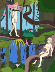  bandai_namco bare_breasts bare_legs bare_shoulders barefoot blonde_hair breasts coils color comic crossover cunnilingus disney elf_ears erect_nipples feet femsub hypnotized_walking jungle kaa kaa_eyes licking long_hair magilou_(tales) maledom nipples nude open_mouth outdoors pussy_juice rubio515 sleepwalking small_breasts smile snake spiral_eyes tales_of_(series) tales_of_berseria the_jungle_book tongue tongue_out trees witch witch_hat 
