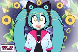 blue_hair breasts clothed crossover drool eye_color_change female_only femsub happy_trance hypnovember large_breasts miku_hatsune open_mouth ring ring_eyes solo sonic_racing:_crossworlds sonic_the_hedgehog_(series) sparkle symbol twintails vocaloid yellow_eyes zombi62