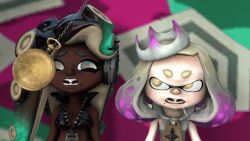  3d animated animated_gif breasts cleavage clothed crown dazed drool female_only femsub hornydude4real inkling jewelry large_breasts marina_(splatoon) mole nintendo octoling off_the_hook open_mouth pearl_(splatoon) pendulum pocket_watch source_filmmaker splatoon splatoon_2 