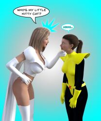 3d brown_hair costume dialogue emma_frost female_only femdom femsub kitty_pryde marvel_comics super_hero text theheckle white_queen x-men