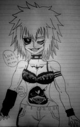 black_sclera bra breasts dani_(doudile) doudile empty_eyes evil_smile female_only femdom femsub large_breasts open_mouth original parasite possession ring_eyes short_hair smile standing tattoo text traditional underwear