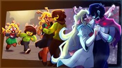 before_and_after dancing deltarune deltarune_chapter_2 expressionless femsub furry heart hypnotic_accessory kris_(deltarune) loli noelle_holiday ring running smile stephsartlab thorn_ring