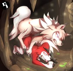 anal bottomless cum dog_pose doggy_style furry glowing glowing_eyes luxuria lycanroc lycanroc_(midday) lycanroc_(midnight) male_only maledom malesub nintendo non-human_feet nude penis pokemon red_eyes ring_eyes sex tail tongue tongue_out topless yaoi