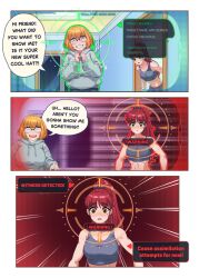 brown_eyes chien_vietnam comic glasses hoodie orange_hair original red_hair smile tank_top