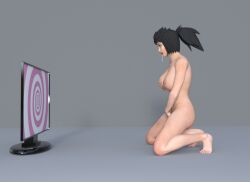 3d bottomless breasts drool female_only femsub hypnotic_screen kneeling large_breasts masturbation nude original solo spiral spiral_eyes symbol_in_eyes tech_control theheckle topless