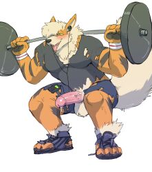  arcanine erection exercise furry happy_trance himbo hyenaface hypnotic_audio male_only malesub muscle_boy nintendo penis pokemon precum ring_eyes solo squatting sweat tongue tongue_out torn_clothes transformation weightlifting white_background 