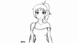  animated animated_gif breasts cleavage crystal_(zko) dazed empty_eyes femsub finger_snap greyscale large_breasts open_mouth original ponytail pov pov_dom simple_background sleep_command tank_top zko 