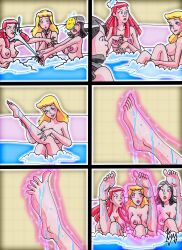 absurdres anastasia_tremaine barefoot bath bathing bottomless breasts cinderella cinderella_(movie) comic corruption disney drizella_tremaine feet female_only kyo-domesticfucker large_breasts nude princess topless traditional transformation