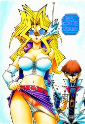  ai_art antenna blonde_hair blue_eyes brown_hair corset earpiece earrings english_text femsub hellsing002_(generator) large_breasts lipstick long_hair mai_valentine maledom miniskirt pussy remote_control seto_kaiba smile smirk speech_bubble spiral_eyes undressing yu-gi-oh! 