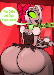  ass ass_expansion ass_focus chains dialogue drsketche glowing green_eyes hazbin_hotel magic speech_bubble vaggie_(hazbin_hotel) 