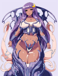  blush breasts corruption dark_skin femsub large_breasts living_costume long_hair parasite patchouli_knowledge purple_hair tentacles touhou 